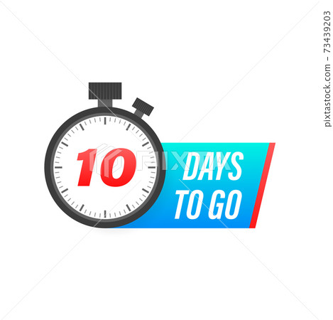 Ten days to go timer icon on white background. To go sign. 73439203