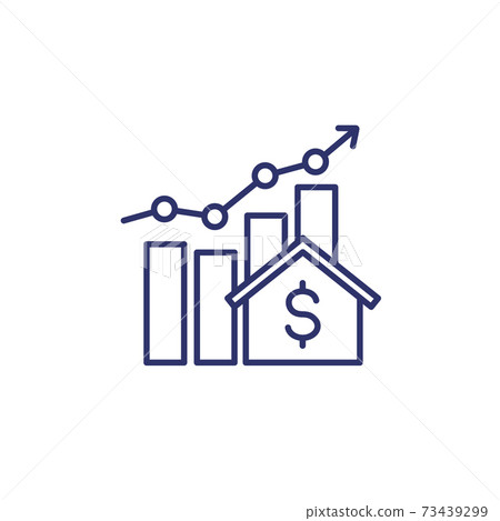 house prices growth icon with graph, line vector - Stock Illustration ...