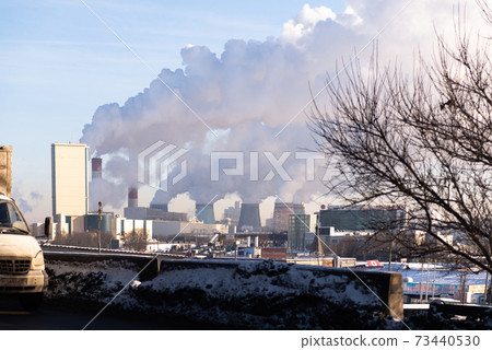 Moscow. January 2019. Moscow thermal power plants. Ecology and dirt in the city. 73440530