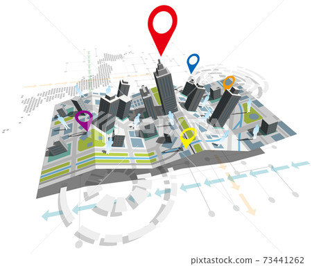 三維地圖和代表目的地的標記日本地圖矢量插圖無背景對角線 73441262