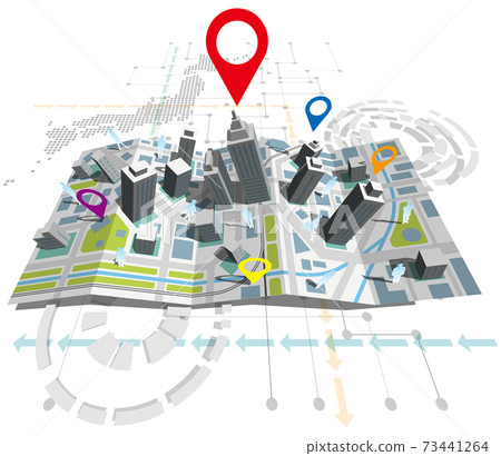 Three-dimensional map and marker representing the destination Japan map Vector illustration No background Front Three-dimensional map and marker representing the destination Japan map Vector illustration No background Front 73441264