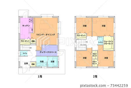 Architectural blueprint, floor plan, floor plan, residential, two-story telework space 73442259