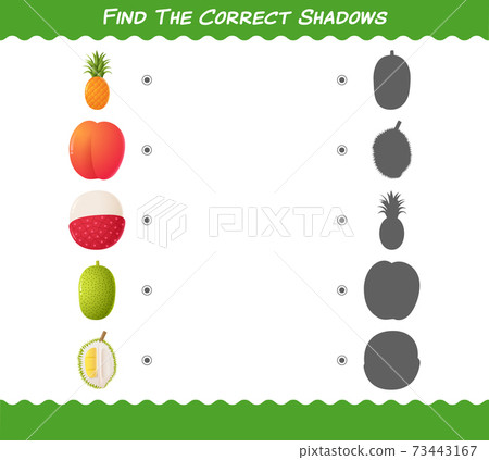 Find the correct shadows of cartoon fruits. Searching and Matching game. Educational game for pre shool years kids and toddlers 73443167