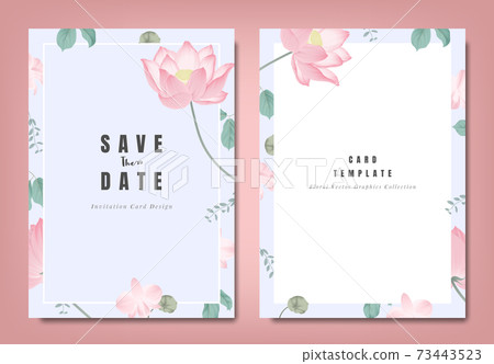 Botanical wedding invitation card template design, pink lotus flowers and leaves Botanical wedding invitation card template design, pink lotus flowers and leaves 73443523