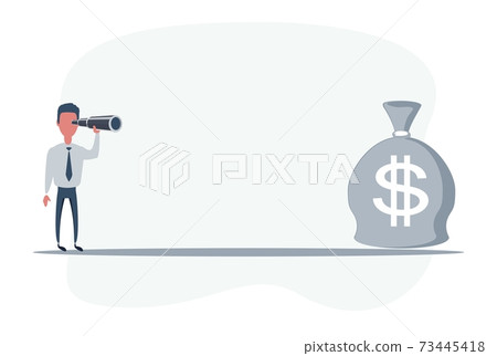Businessman looking for big money. Man using telescope looking for success, opportunities, future business trends. Vision concept. Businessman looking for big money. Man using telescope looking for success, opportunities, future business trends. Vision concept. 73445418