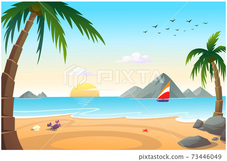 Cartoon background picture by the sea. Cartoon background picture by the sea. 73446049