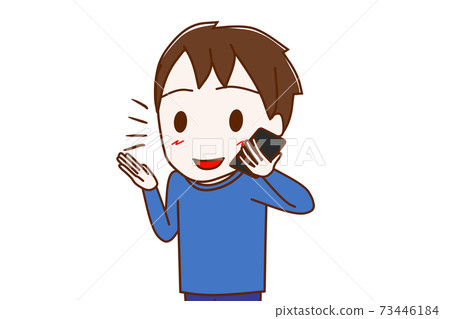 A boy who talks happily on a smartphone A boy who talks happily on a smartphone 73446184
