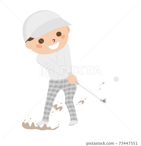 Illustration of a man playing golf. A man flying a golf ball from a bunker. Illustration of a man playing golf. A man flying a golf ball from a bunker. 73447351