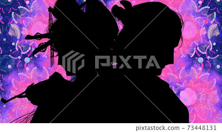 A silhouette of a man's love flames swaying between Yoshiwara's Oiran and a sad man who blows a smoke tube 73448131