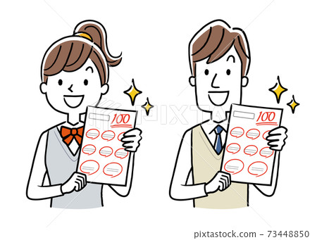 矢量圖素材：男孩和女孩在測試中得分100分 73448850