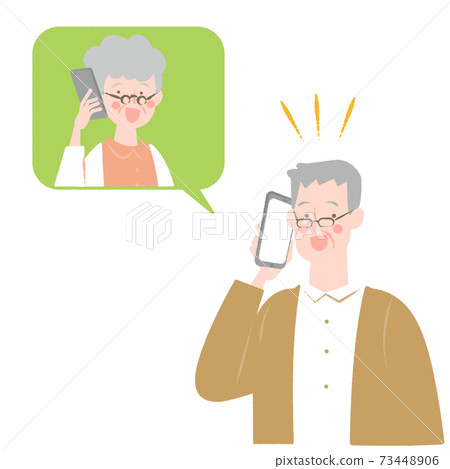 Elderly Men And Women Talking On The Phone - Stock Illustration 