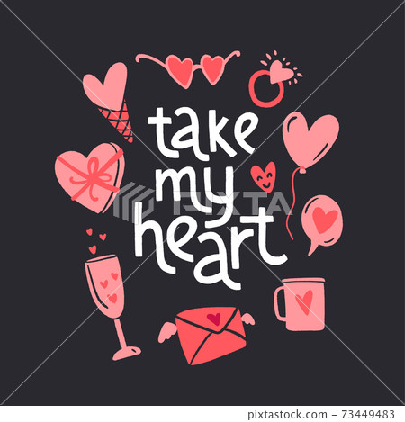Valentine's Day Card. Hand drawn lettering with... - Stock Illustration ...