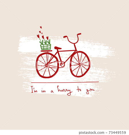 Simple greeting card with vintage bicycle and love flowers. 73449559