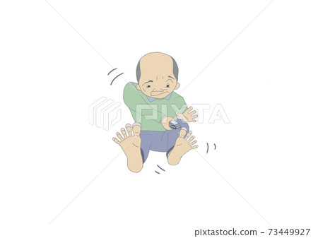 Color illustration of an old man trying hard to cut his toenails 73449927