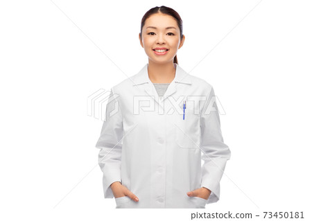 happy smiling asian female doctor in white coat 73450181