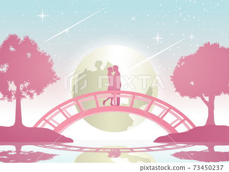 couple hug together and kiss on bridge that link between two coasts,concept art 73450237