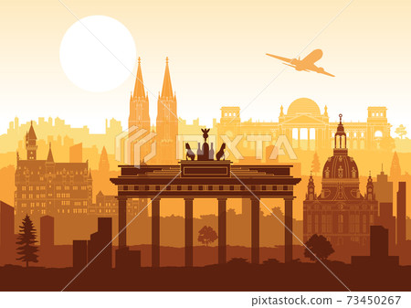 Germany famous landmark silhouette style with row design on sunset time Germany famous landmark silhouette style with row design on sunset time 73450267