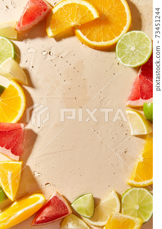 frame of slices of different citrus fruits 73451244