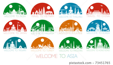 Asia famous landmark silhouette style inside by multil and bright half circle shape 73451765