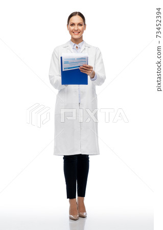happy smiling female doctor with clipboard happy smiling female doctor with clipboard 73452394