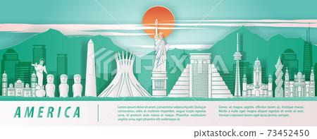america famous landmark paper art style with green and white color america famous landmark paper art style with green and white color 73452450