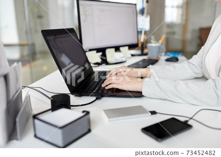 businesswoman with laptop working at office businesswoman with laptop working at office 73452482