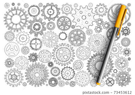 Engineering gears and wheels doodle set 73453612