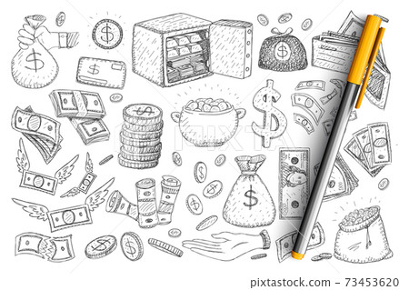 Money and finance doodle set Money and finance doodle set 73453620