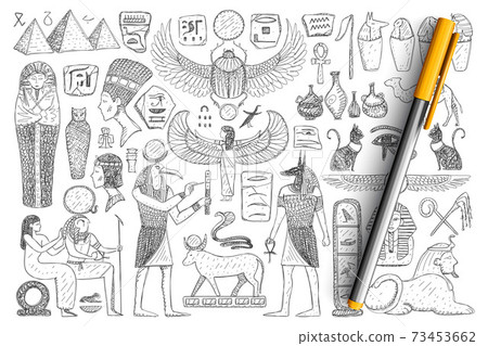 Ancient Egyptian symbols doodle set 73453662
