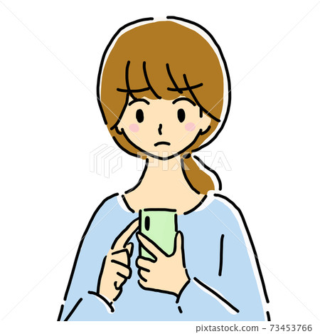 Illustration of a young woman in trouble with a smartphone 73453766