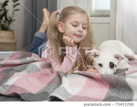 Portrait girl with pet. 73453780