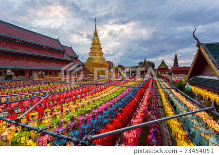 Colorful Lamp Festival and Lantern in Loi Krathong at Wat Phra That Hariphunchai 73454051