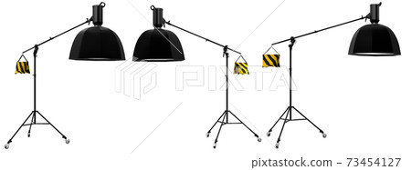 Photo studio lighting stands with flash and octobox isolated on the white. 73454127