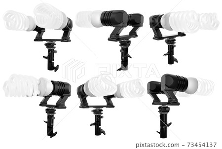 Lightbulbs in lamp holder on studio stand isolated on white background Lightbulbs in lamp holder on studio stand isolated on white background 73454137
