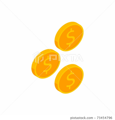 Gold coin falling right view White Background... - Stock Illustration ...