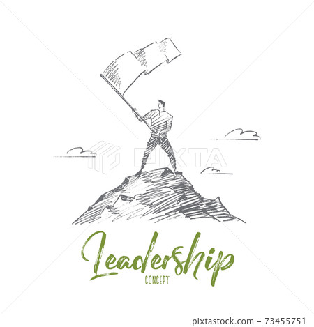 Hand drawn man on top waving flag with lettering 73455751