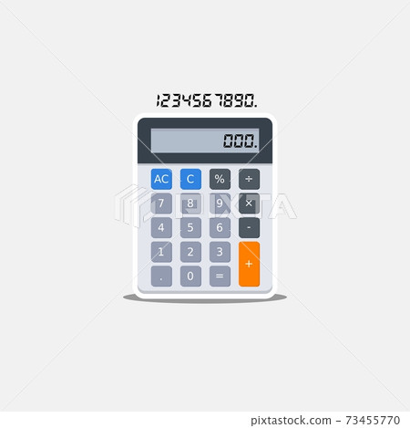 Calculator and Digital number White Stroke and Shadow icon vector isolated. 73455770