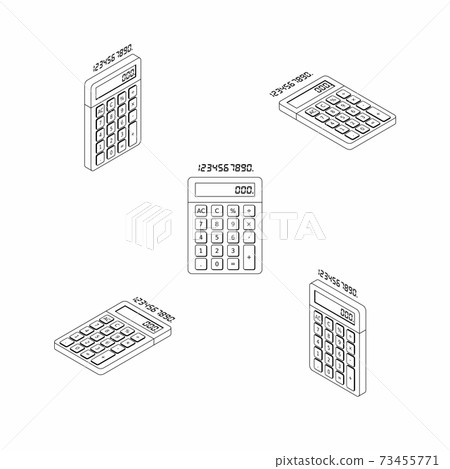 Calculator and Digital number Isometric & Flat Black Outline icon vector. Calculator and Digital number Isometric & Flat Black Outline icon vector. 73455771