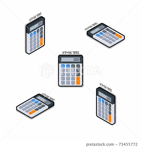 Calculator and Digital number Isometric & Flat Black Stroke and Shadow icon vector. Calculator and Digital number Isometric & Flat Black Stroke and Shadow icon vector. 73455772