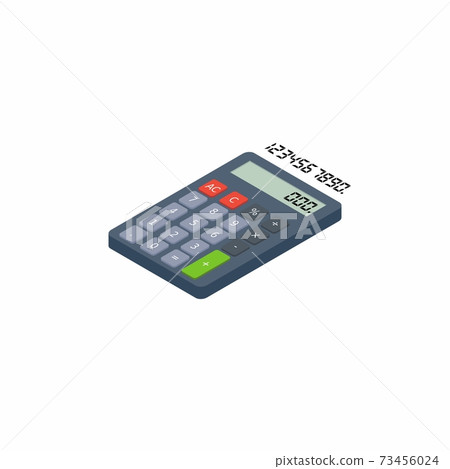 Calculator and Digital number left view White Background icon vector isometric. 73456024