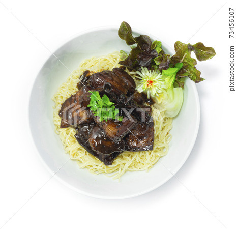 Spicy Braised Pork Belly ontop Egg Noodles 73456107