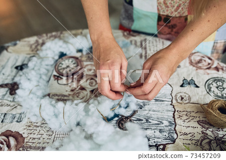 Handmade Christmas wreath. Making Christmas decorations. Handmade Christmas wreath. Making Christmas decorations. 73457209