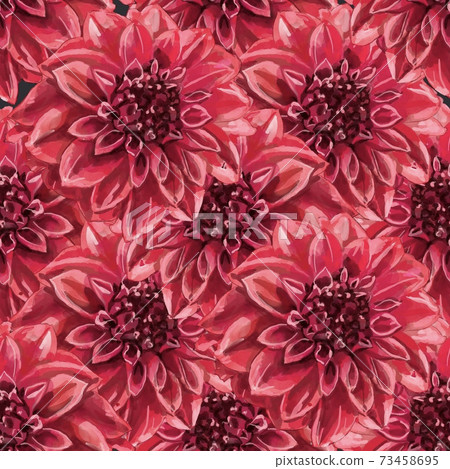 Beautiful background with hand-drawn delicate watercolor painting of red and pink dahlias. Stock drawing. Beautiful background with hand-drawn delicate watercolor painting of red and pink dahlias. Stock drawing. 73458695