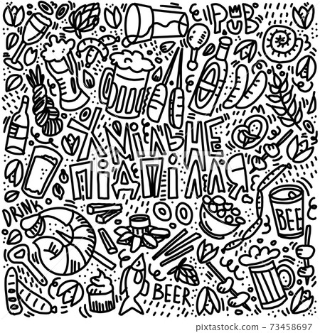 Illustration in Doodle style for pub design, restaurant menus, signage, textiles. 73458697