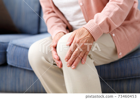 患有膝蓋疼痛的高級婦女 73460453