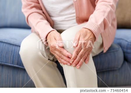 患有膝蓋疼痛的高級婦女 73460454
