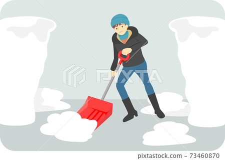 一個人刮雪的插圖 一個人刮雪的插圖 73460870