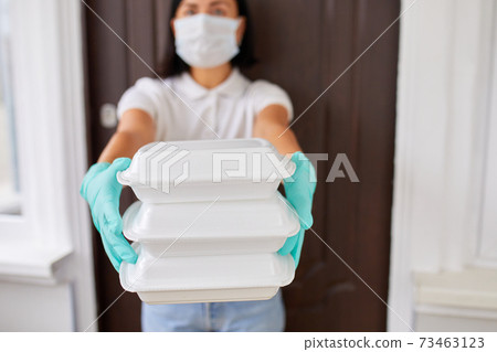 Courier woman hold go box food, delivery service, Courier woman hold go box food, delivery service, 73463123