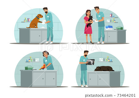 Vector character illustration veterinary scene set Vector character illustration veterinary scene set 73464201