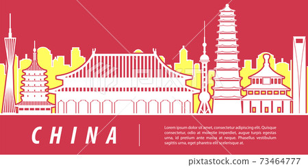 China famous landmark silhouette with red and yellow color design,vector illustration China famous landmark silhouette with red and yellow color design,vector illustration 73464777